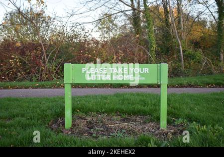 Notice: 'Please take your litter home'. Stock Photo