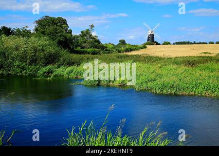 River Burn, Burnham Overy Windmill, Norfolk, England, UK Stock Photo