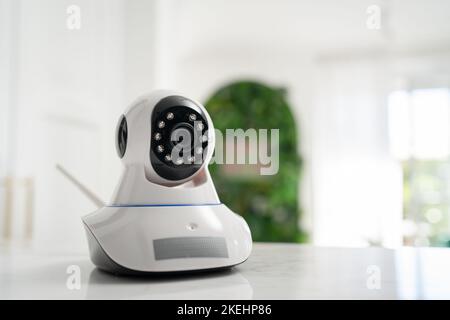 Security camera high tech smart home security technology digital on the table or shelf copy space Stock Photo