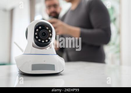 Security camera high tech smart home security technology digital on the table or shelf copy space Stock Photo