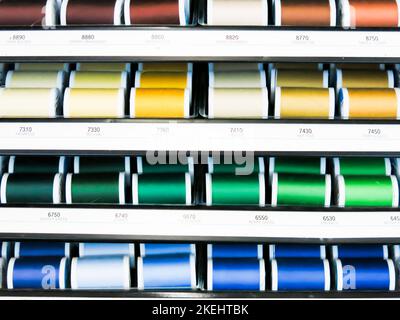 Spools of Thread on Display in Retail Store Stock Photo