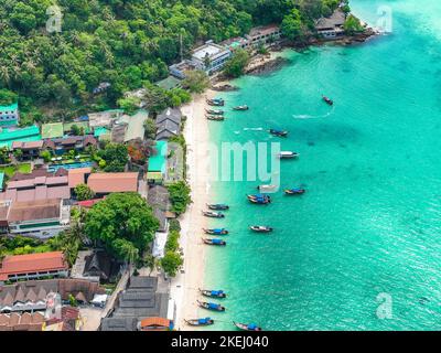 Aerial view of Ton Sai Beach in Koh Phi Phi, Krabi Thailand Stock Photo