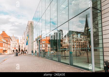 26 July 2022, Munster, Germany: District Government building or Bezirksregierung main office entrance Stock Photo