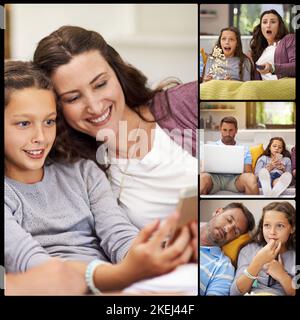 Enjoying a family day at home. Composite image of a family relaxing at home. Stock Photo