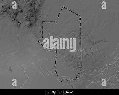 Ennedi Ouest, region of Chad. Grayscale elevation map with lakes and rivers Stock Photo