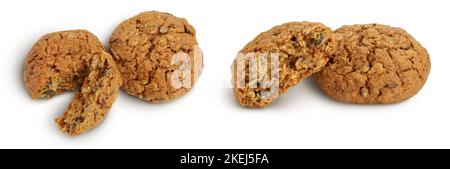 oatmeal cookies with flax, pumpkin and sunflower seeds isolated on white background with full depth of field. Top view. Flat lay Stock Photo