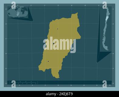 Atacama, region of Chile. Solid color shape. Locations of major cities of the region. Corner auxiliary location maps Stock Photo