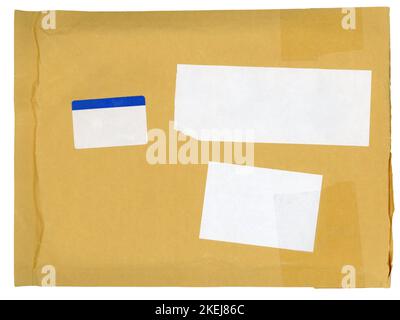 yellow paper letter envelope for mail postage with blank labels isolated over white background Stock Photo