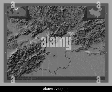 Beijing, municipality of China. Bilevel elevation map with lakes and rivers. Corner auxiliary location maps Stock Photo