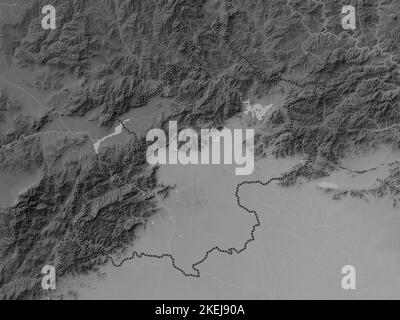 Beijing, municipality of China. Grayscale elevation map with lakes and rivers Stock Photo