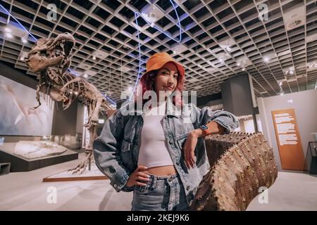 26 July 2022, Munster Natural History Museum, Germany: Exhibition of terrifying tyrannosaurus dinosaur skeletons of the Jurassic and Cretaceous Period Stock Photo