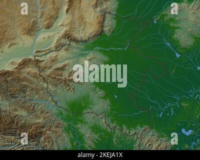 Henan, province of China. Colored elevation map with lakes and rivers Stock Photo