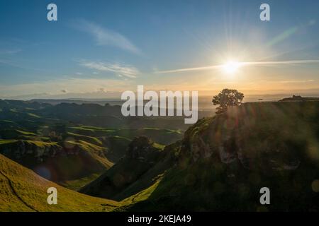 Panorama view from Te Mata Peak at sunset, Hawke’s Bay, New Zealand. Stock Photo