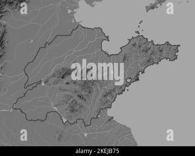 Shandong, province of China. Bilevel elevation map with lakes and rivers Stock Photo