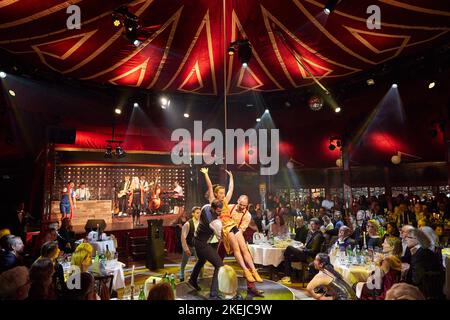 Hamburg, Germany. 12th Nov, 2022. Artists stand in the ring of Cornelia Poletto's 'Palazzo on the occasion of the premiere of the new show program 'Unikate'. Credit: Georg Wendt/dpa/Alamy Live News Stock Photo