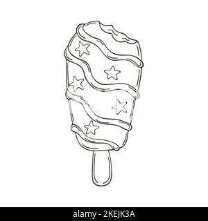 Coloring graphic element for your design. Illustration in hand draw style. Ice cream. Icon, pin, sticker, sign Stock Vector
