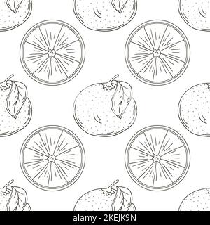 Oranges. Monochrome pattern for kitchen, restaurant or shop. Illustration in hand draw style. Can be used for fabric and etc Stock Vector