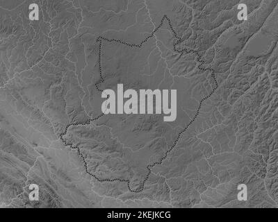 Lekoumou, region of Republic of Congo. Grayscale elevation map with lakes and rivers Stock Photo