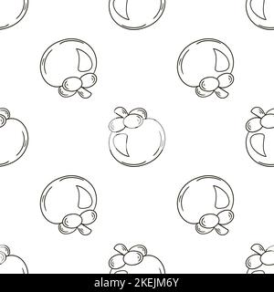 Monochrome pattern. Illustration in hand draw style. Mangosteen Stock Vector
