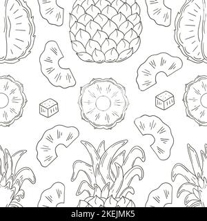 Pineapple. Monochrome pattern with tropical fruits. Illustration in hand draw style. Can be used for fabric, packaging, wrapping paper and etc Stock Vector