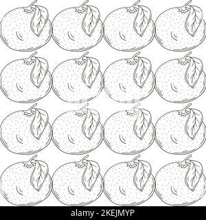 Monochrome pattern with tropical fruits. Illustration in hand draw style. Grapefruit, red orange. Can be used for fabric, packaging and etc Stock Vector