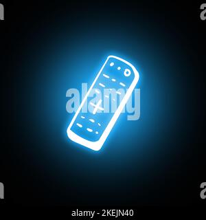 Hand drawn TV remote control icon in hologram and neon style with glow Stock Photo