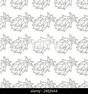 Monochrome pattern with tropical fruits. Illustration in hand draw style. Dragon fruit, pitaya. Can be used for fabric, packaging, wrapping paper and Stock Vector