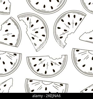 Monochrome pattern for kitchen, restaurant or shop. Watermelons. Illustration in hand draw style. Can be used for fabric Stock Vector