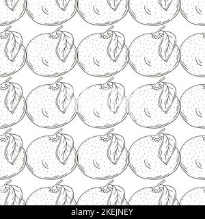 Monochrome pattern with tropical fruits. Illustration in hand draw style. Grapefruit, red orange. Can be used for fabric, packaging, wrapping and etc Stock Vector