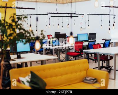 Interior of modern empty office building. Open ceiling design. Stock Photo