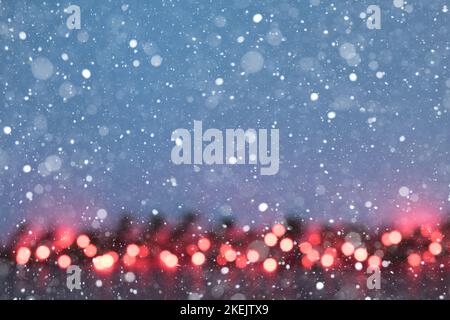 Christmas glowing garland with red lights - soft focus, bokeh Stock Photo