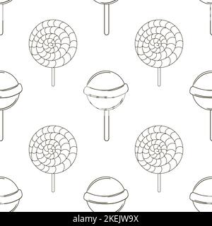 Cute pattern with sweets. Round Coloring lollipops seamless pattern. Candies. Print Stock Vector