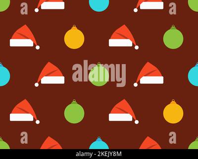 Seamless pattern with Christmas balls and Santa hat. Xmas hat and Christmas tree decoration. Design for printing on promotional materials, wrapping pa Stock Vector