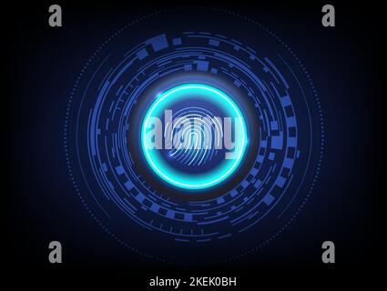 Futuristic fingerprint round button. Biometric data security concept. Vector illustration. Stock Vector
