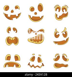 A set of emotional facial expressions for the jack-o-lantern pumpkin. A collection of different eyes and mouths for cartoon characters for Halloween. Customizable elements for design. Stock Vector