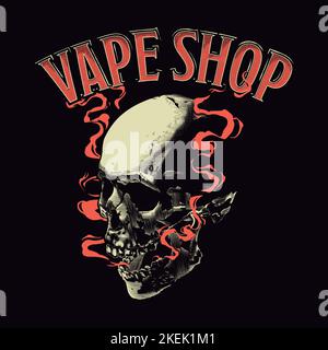 Vape shop skull, Vaper illustration, vape shop, vape skull, vector, illustration. Stock Vector
