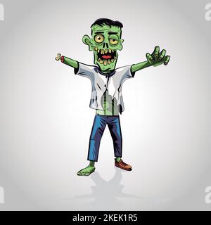 Zombie cartoon, walking dead, funny halloween monster, Stock Vector