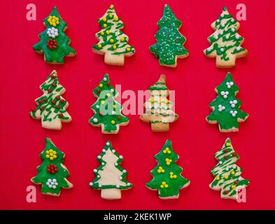 Gingerbread cookies on the red background Stock Photo