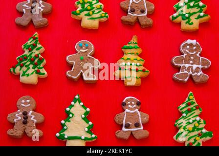 Gingerbread cookies on the red background Stock Photo