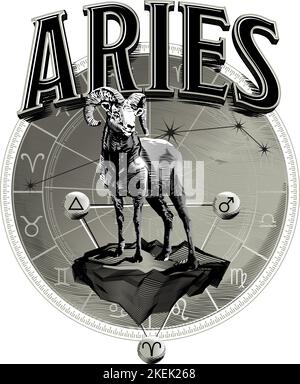 Astrology zodiac Aries horoscope symbol in circle Stock Vector