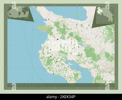 Guanacaste, province of Costa Rica. Open Street Map. Locations of major cities of the region. Corner auxiliary location maps Stock Photo