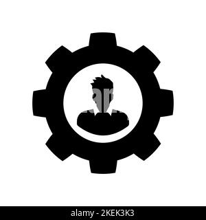 Human with gear inside icon isolated on white background. Artificial intelligence. Thinking brain sign. Symbol work of brain. Vector Illustration Stock Vector