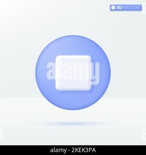 Stop icon symbols. music button, play video or audio, streaming, multimedia concept. 3D vector isolated illustration design. Cartoon pastel Minimal st Stock Vector