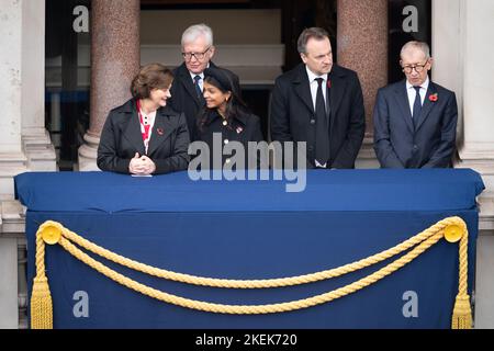 (left to right) Cherie Blair, Akshata Murty, Hugh O'Leary and Philip May during the Remembrance Sunday service at the Cenotaph, in Whitehall, London. Picture date: Sunday November 13, 2022. Stock Photo