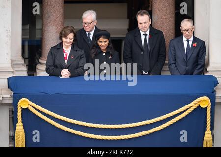 (left to right) Cherie Blair, Akshata Murty, Hugh O'Leary and Philip May during the Remembrance Sunday service at the Cenotaph, in Whitehall, London. Picture date: Sunday November 13, 2022. Stock Photo