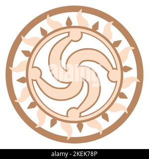 Rod symbol, an ancient Slavic symbol, decorated with Scandinavian patterns. Beige fashion design. Stock Vector