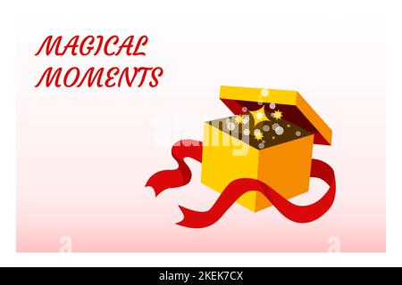 Open gift box with untied ribbon and glitter under lifted lid Stock Vector