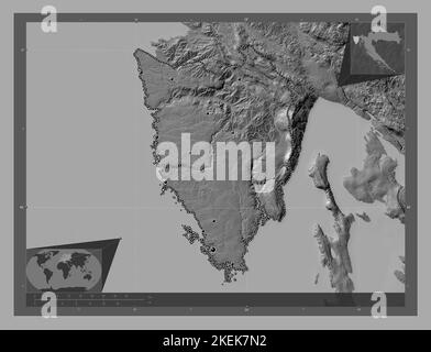 Istarska, county of Croatia. Bilevel elevation map with lakes and rivers. Locations of major cities of the region. Corner auxiliary location maps Stock Photo