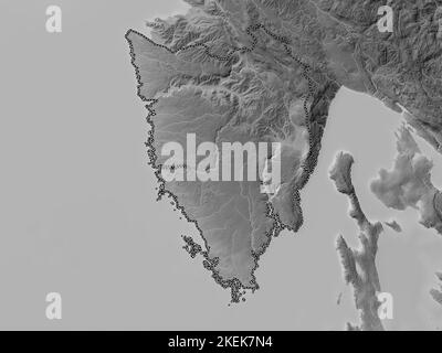 Istarska, county of Croatia. Grayscale elevation map with lakes and rivers Stock Photo