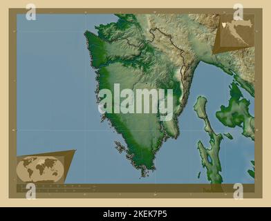 Istarska, county of Croatia. Colored elevation map with lakes and rivers. Corner auxiliary location maps Stock Photo